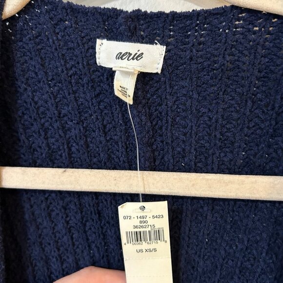 NWT Aerie Navy Blue White Oversized Long Heavy Knit Cardigan Size X-Small Small - Picture 6 of 7